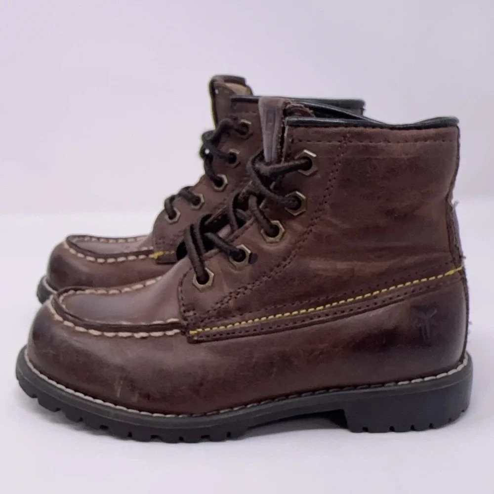 FRYE Dakota Mid Lace Brown Leather Kids Boots‎ Size 9.5 Outdoor School Dress Up